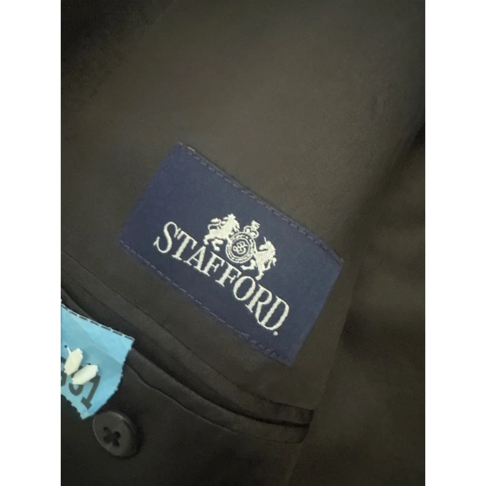 Stafford Mens Black Two Button Blazer Sport Coat Crest Buttons 48R